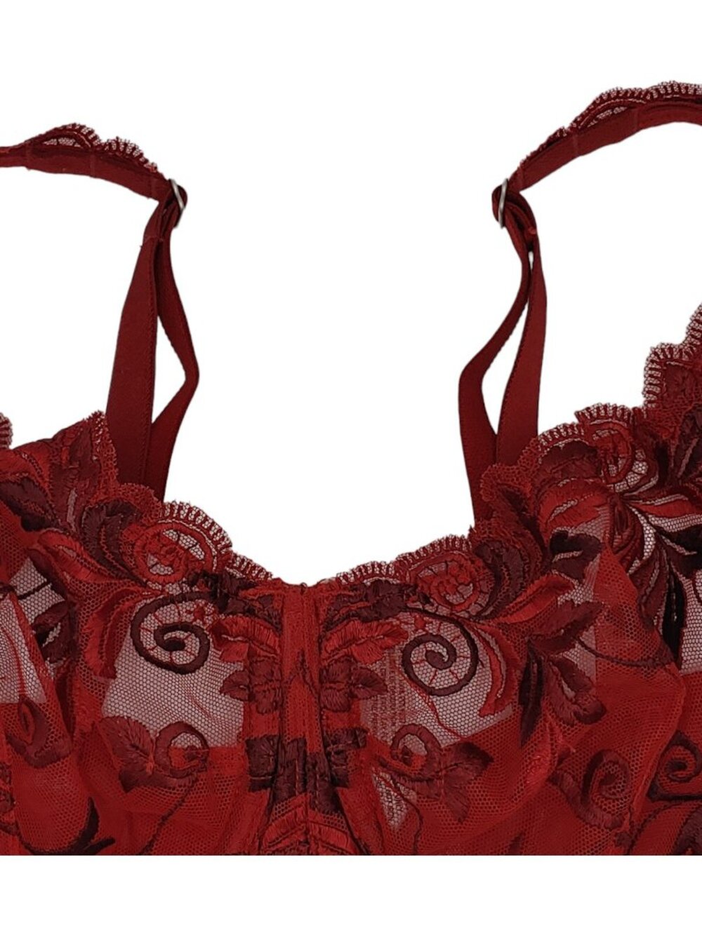 Soma Sensuous Lace Bra 34D Red Sheer Embroidered Unlined Balconette Underwire - Picture 5 of 11
